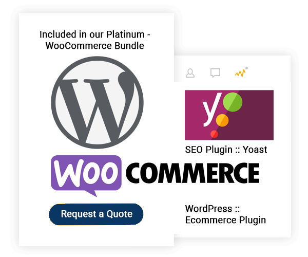 Image displaying the logos of two WordPress plugins: Yoast SEO and WooCommerce.